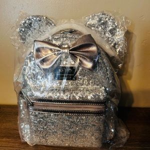 Loungefly Disney Minnie Mouse Silver Sequin Mini Backpack